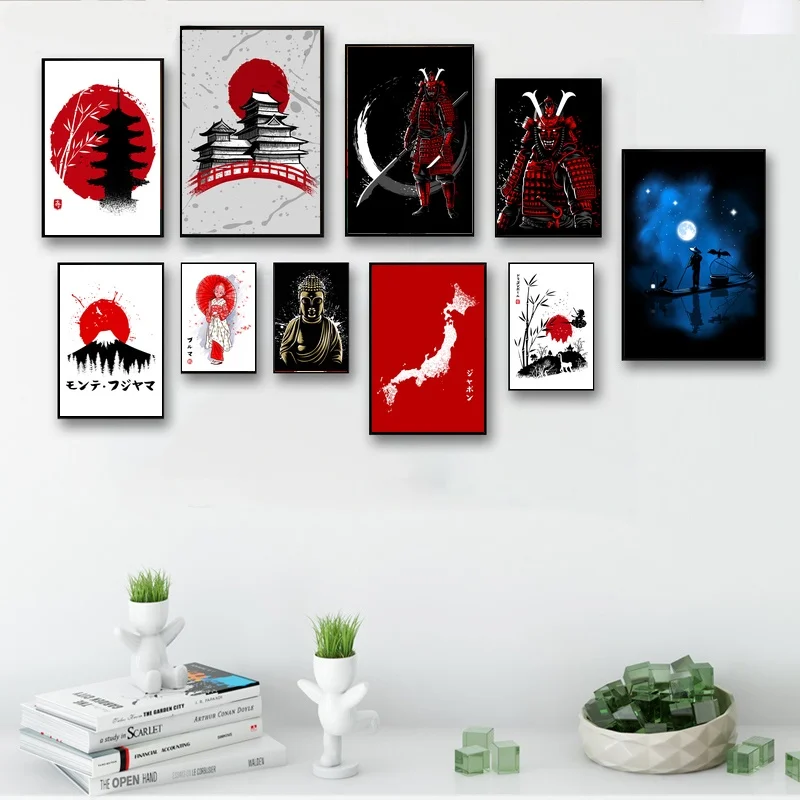 

Japan Fujiyama mountain Samurai Sun Canvas Poster Art Prints Painting Wall Picture for Children Living Room Decor