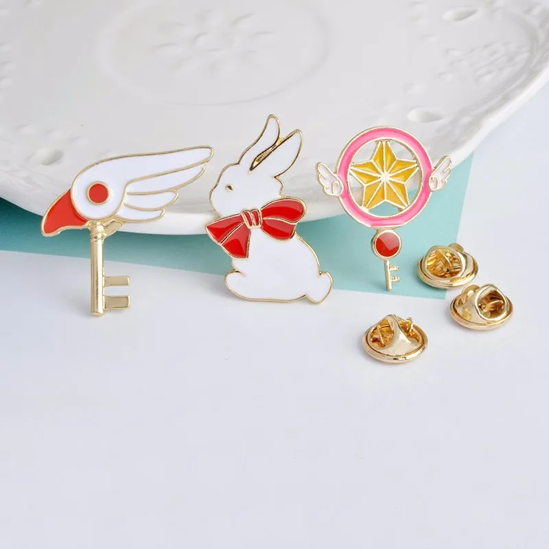 

Card Captor Sakura Enamel brooch Star Stick Magic Wand Bird Head Rabbit Denim Jacket Pin Badge Japanese Animation Jewelry