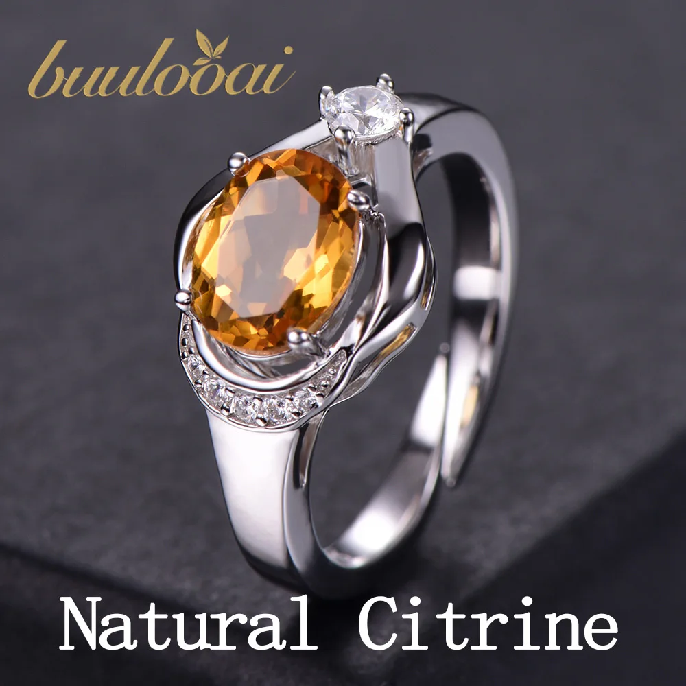 

buulooai Oval Natural Citrine Birthstone Solitaire Ring Real 925 Sterling Silver New Fine Jewelry Aniversary Promise For Women