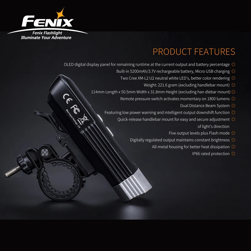 EXW цена Fenix BC30R высокопроизводительный цифровой OLED дисплей микро USB Перезаряжаемый велосипедный передний светильник с комплектами