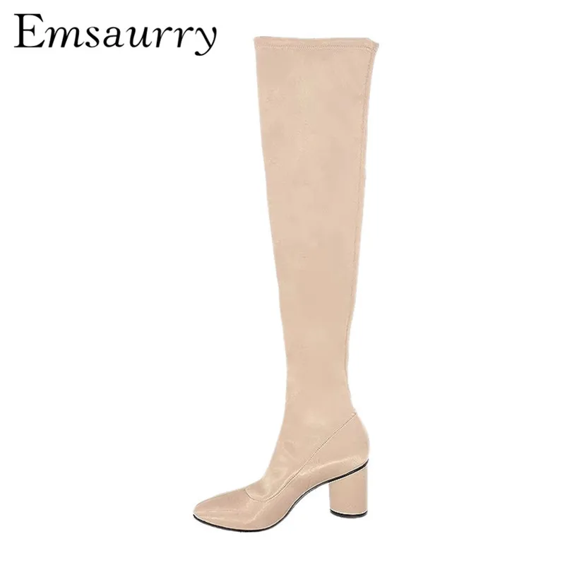 

Luxury Satin Silk Over The Knee Boots Round Heel Round Toe Slim Fashion Runway Botas Mujer Stretch Women Boots