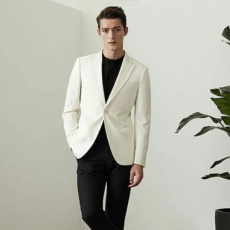

Casual Ivory Men Suits for Wedding Suits Man Blazer Latest Peak Design Groom Tuxedo 2Piece(Coat+Pants) Slim Fit Terno Masculino