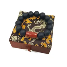 Lii Ji натуральный матовый камень черный оникс 16 мм красная яшма браслет с коробка для шелка для женщин или мужчин