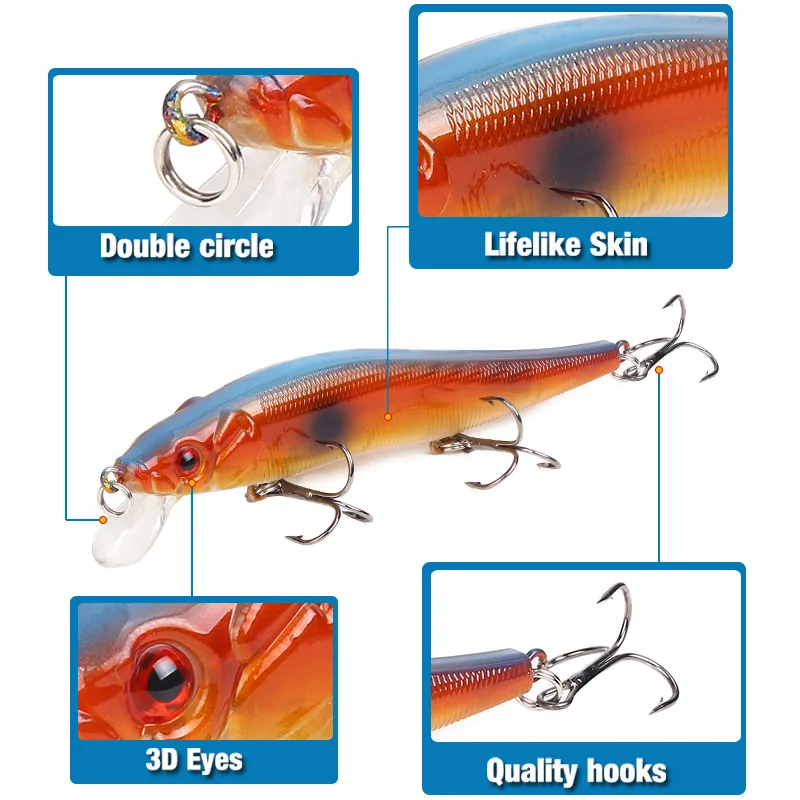 Fishing Lure Minnow Hard Bait 12cm/15g Plastic 3D Eyes Artificial Bionic Fishing Bait Hook Fish Bait Fishing Tackle jooyoo