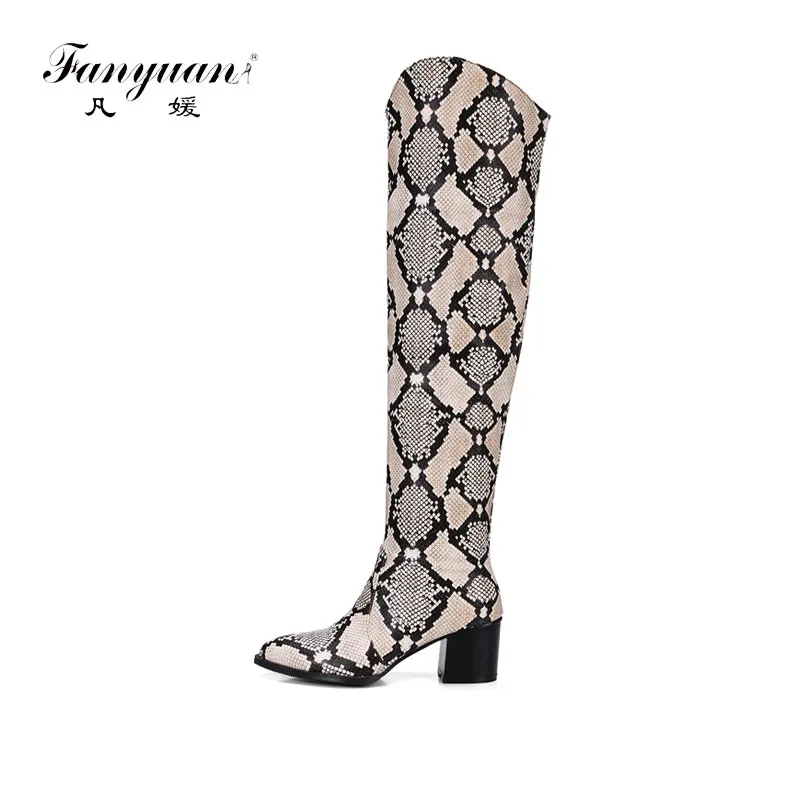 

Fanyuan Sexy Pointed Toe Leopard Fashion Boots Winter Women shoes Comfort Slip-On High heel Over-the-Knee Boots Zapatos de mujer