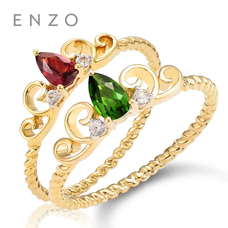 

ENZO Crown Collections Pear-shaped Garnet stone Rings White Sapphire Ring 9K Yellow Gold Rings For Women's wedding rings