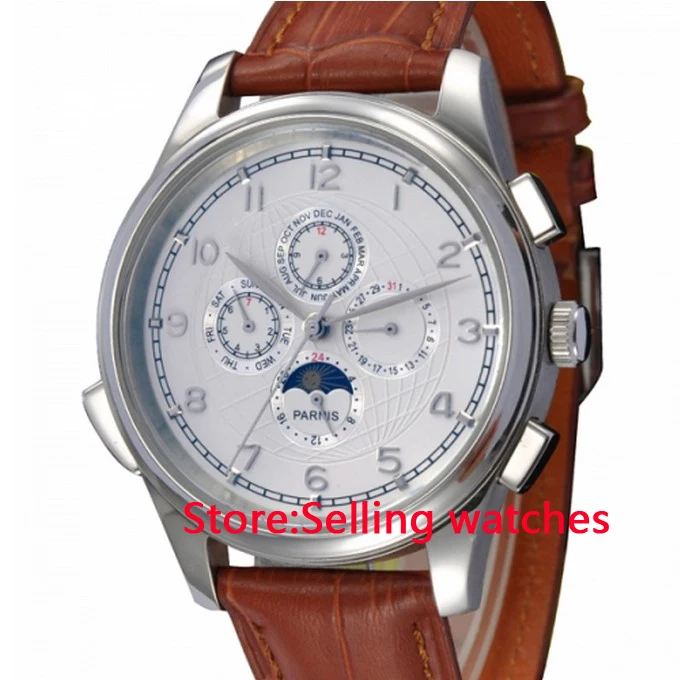 

44mm Parnis SS Case White Dial Automatic Multi-funtion Watch