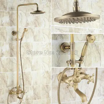 

Antique Brass 8 "Rain Shower Faucet Bathroom Shower Faucet Set Wall Mounted W/ Hand Sprayer Hot & Cold Water Mixer Tap Crs024