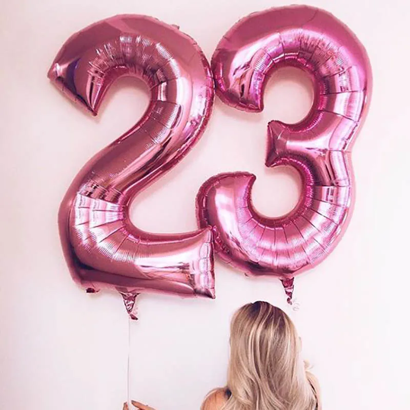 32/40inch Number Aluminum Foil Balloons Rose Gold Silver Digit Figure Balloon Child Adult Birthday Wedding Decor Party Supplies