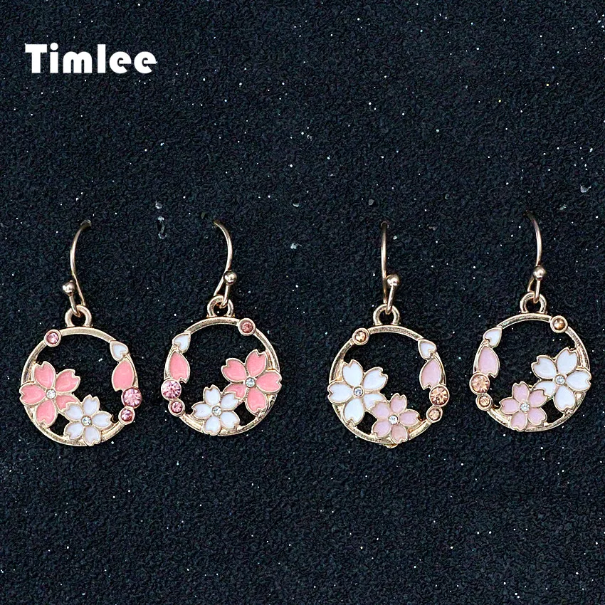 Timlee E005 новые розовые серьги в виде цветков вишни круглые цветы модные украшения
