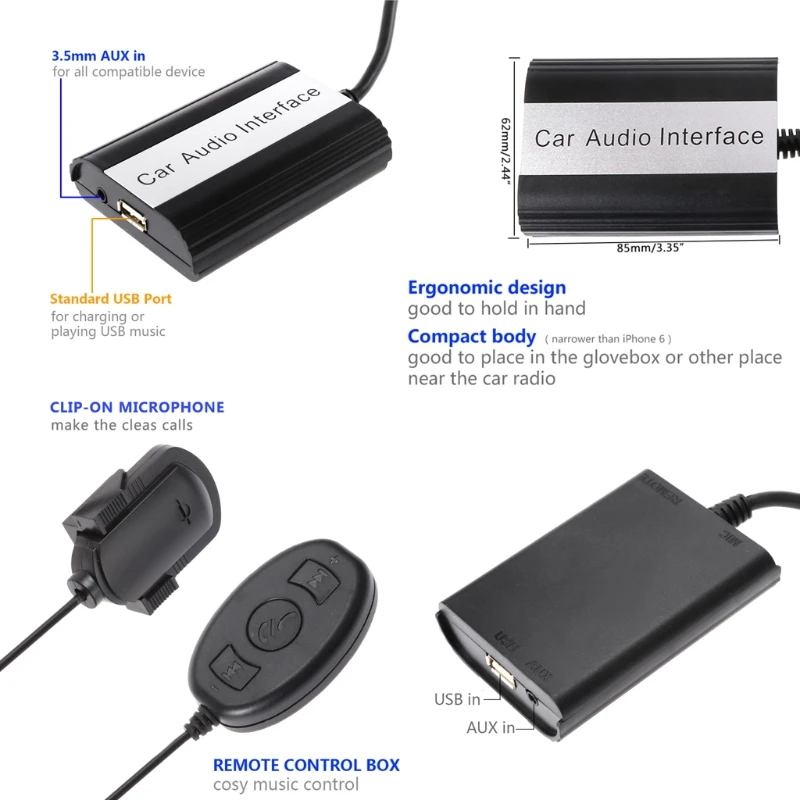 Handsfree Car Bluetooth Kits MP3 AUX Adapter Interface For VW Audi Skoda 12PIN