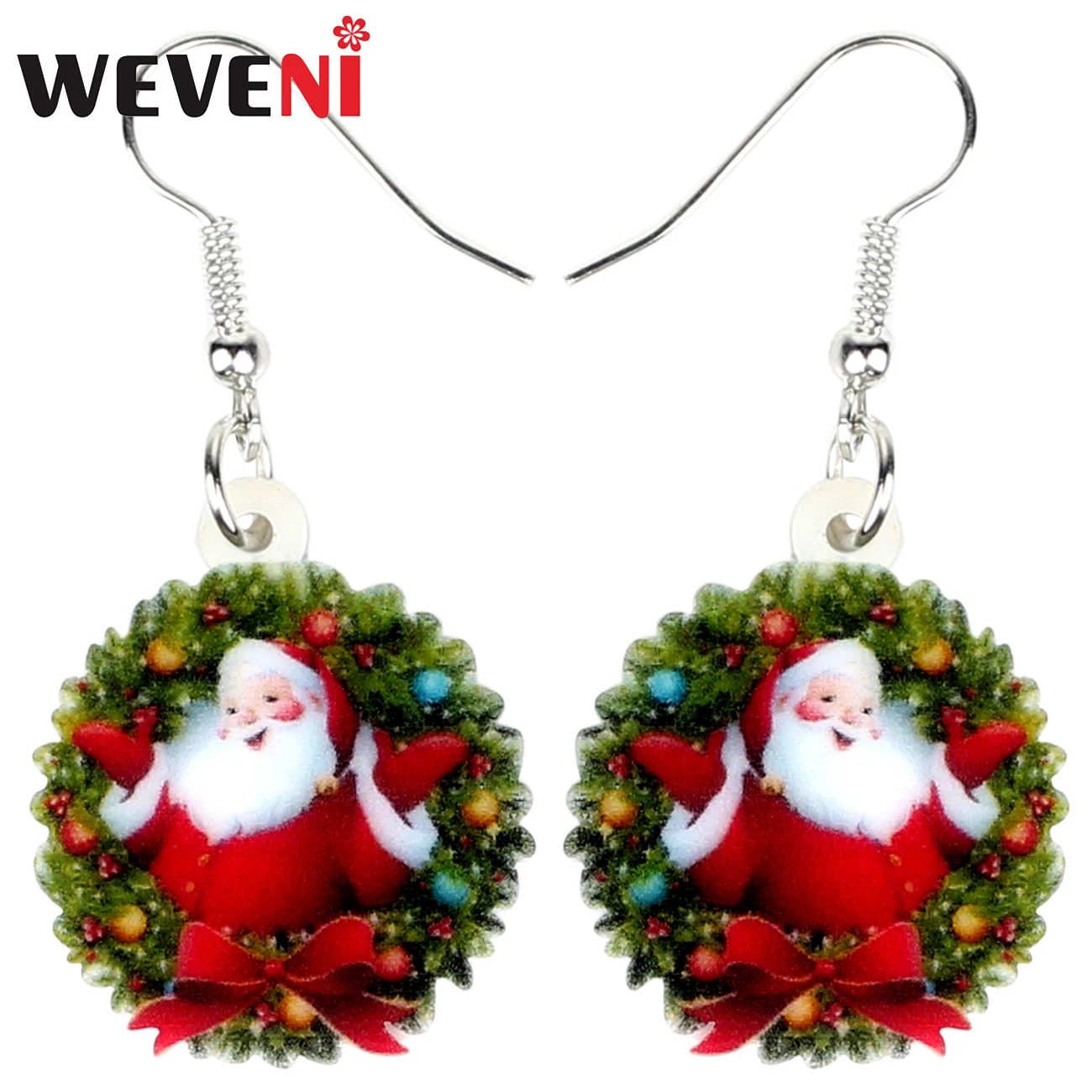 

WEVENI Statement Acrylic Christmas Santa Claus Garland Earrings Drop Dangle Cute Party Decoration Jewelry For Women Girls Teens