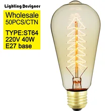 50 штук/картонная коробка Эдисон лампы старинная лампочка 40 Вт Ретро лампа накаливания 220 V E27 старинная лампочка декоративная лампа накаливания ST64 Рождественская елка