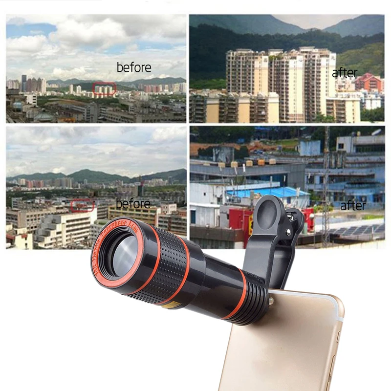 12X зум оптический телескоп объектив камеры HD Мобильный телефон телеобъектив с зажимами для iphone 4S 5S 6S 7 все телефон без темного угла