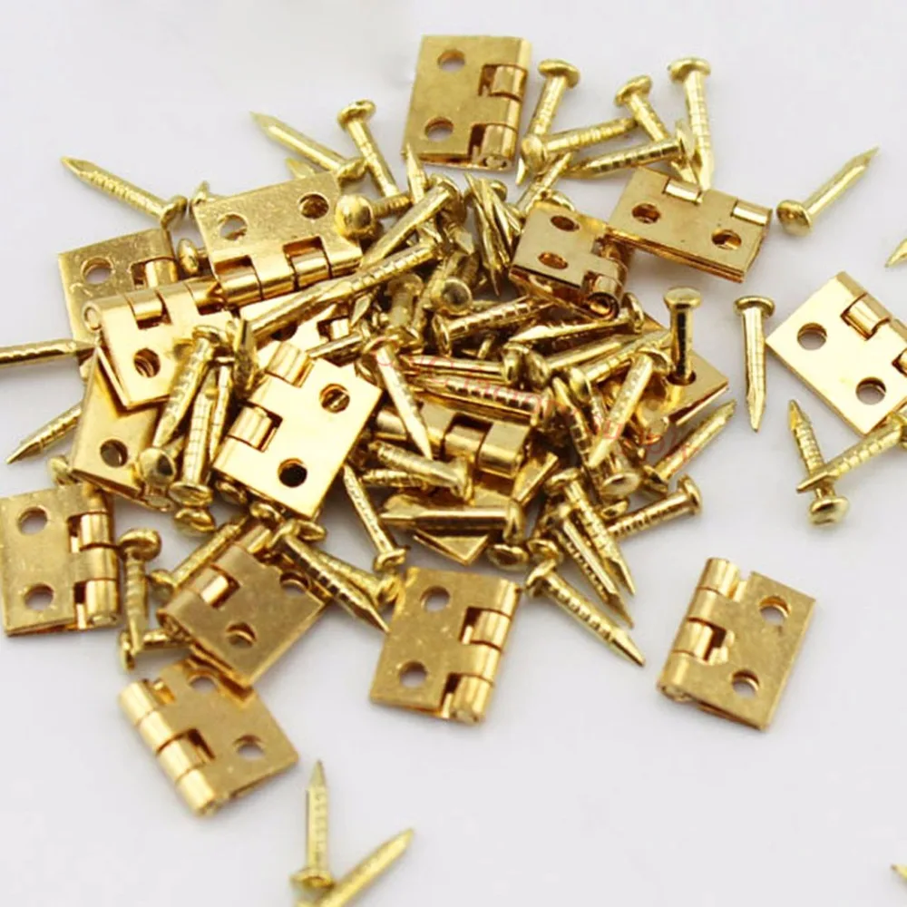 125 Pcs Mini Brass Hinges And Latches, Jewelry Box Latch Cabinet Drawer Butt Hinge 10 X 8mm Small Hinges With Screws For Wooden Box Miniature Furniture DIY Crafts Accessories
