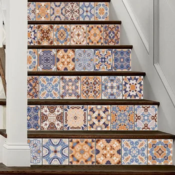 

3d Arabia Pattern Style Tile Stairs Stickers Pvc Removable Waterproof Ceramic Wall Sticker Mural Poster For Home Stair Decals