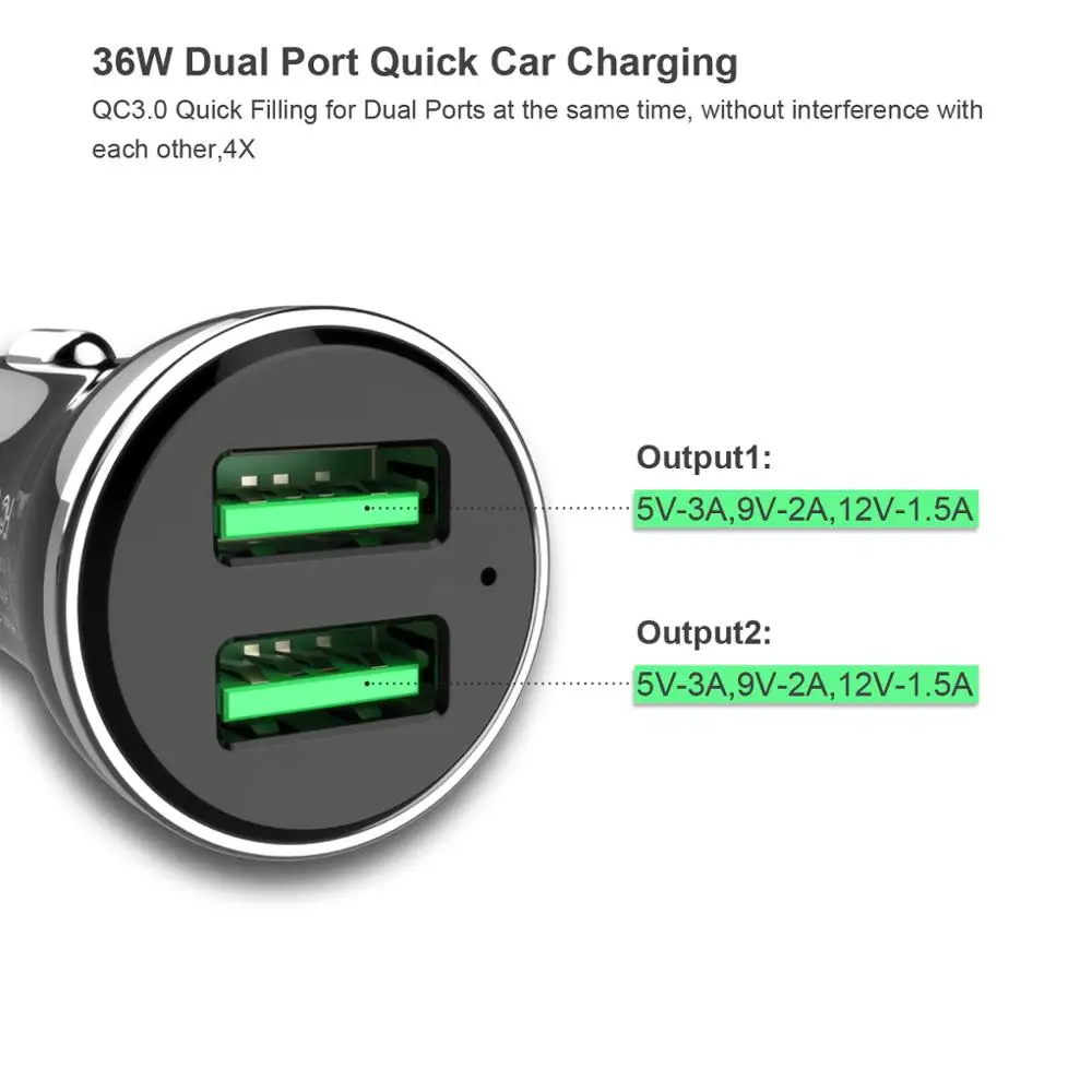 سريع تهمة 3.0 39 W المزدوج USB شاحن سيارة ، powerDrive سرعة 2 ل غالاكسي S7/S6/حافة/زائد ، و PowerIQ USB إلى نوع-C كابل