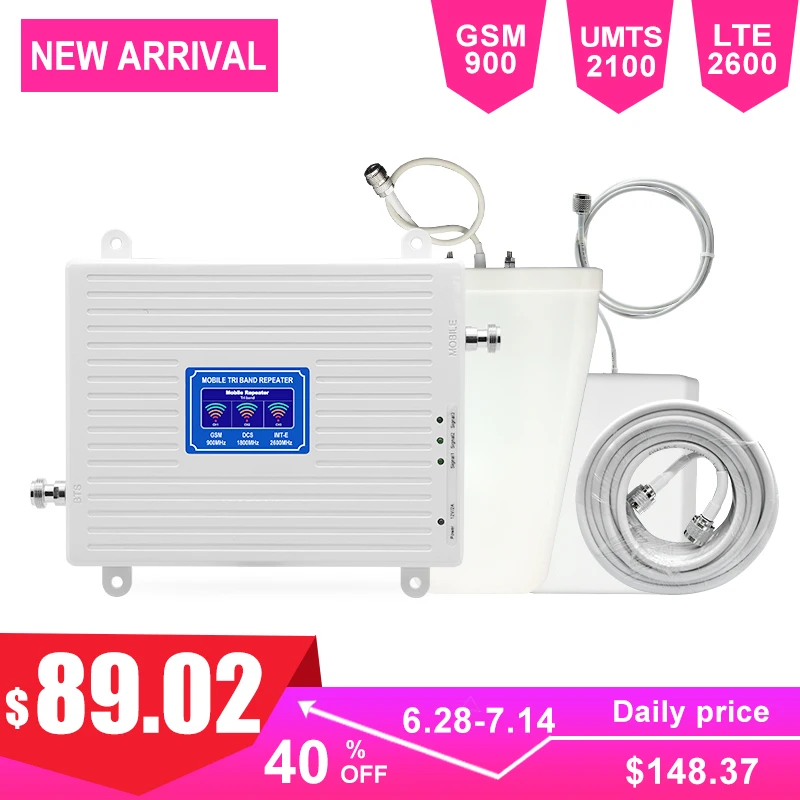 

GSM Repeater Triband LTE 2G 3G 4G Cellular Signal For Cellphone Booster Kit 70dB LTE 2600mhz 900mhz DCS 1800mhz LDPA Antenna -