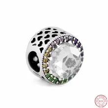 Яркий Радужный эффект многоцветный Циркон сияющее сердце бусины для женщин ювелирные изделия DIY Fit PANDORA Подвески Серебро 925 FL763