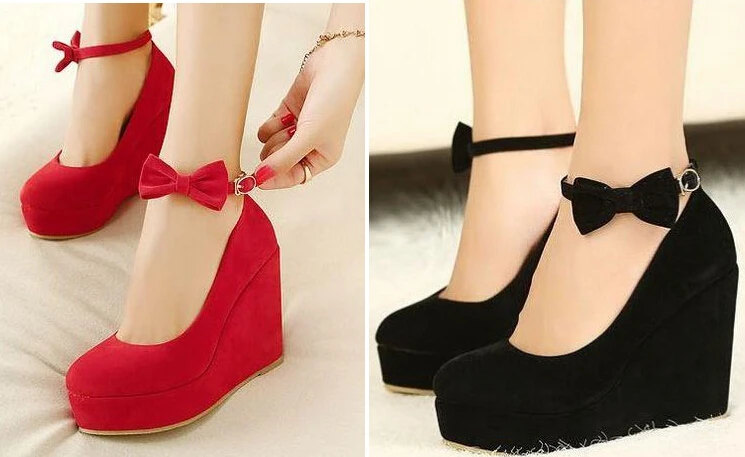 wedges with bow ankle strap