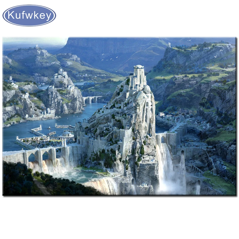 diy 5d Diamond Painting landscape mountain castle DIY 3D Embroidery waterfall scenery diamond mosaic kits | Дом и сад