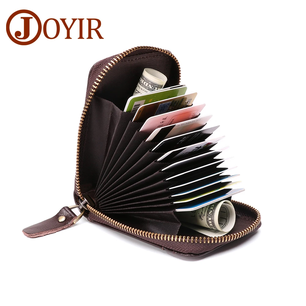 JOYIR Винтаж натуральной воловьей кожи RFID визитница Для женщин Для мужчин кошелек для кредитных карт Бизнес держатель для карт s 14 отделение для карт