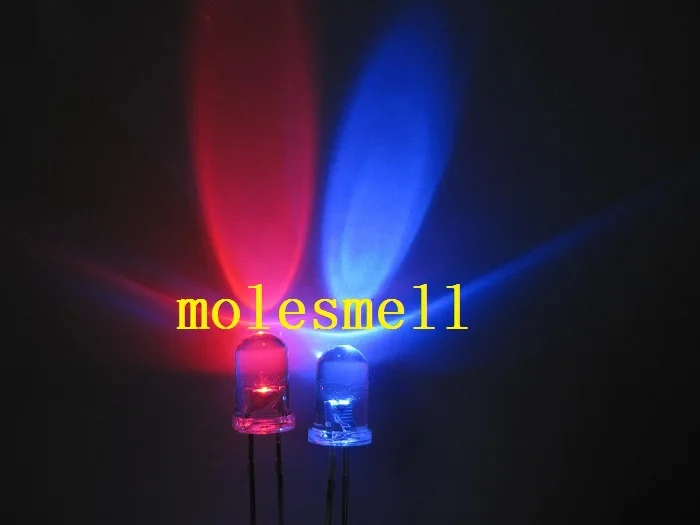 50 шт 5 мм Dual Bi Цвет Полар-флиса изменение красный/синий светодиод прозрачный светодиоды 2-контактный Led