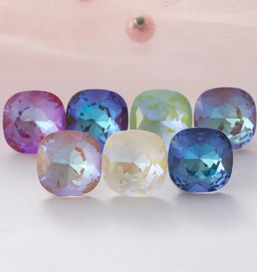 

K9 Mocha AB 12mm 40pcs Fat Square Glass Crystal Fancy Stone Pointback Classicial Square Rhinestone Jewelry Beads No Holes