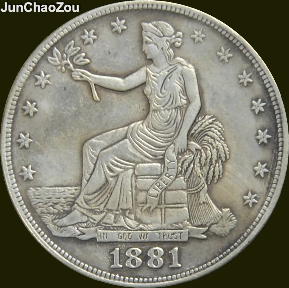 Download United States 1881 Seated Liberty Brass Silver Plated Trade Dollar Copy Coins-in Non-currency ...