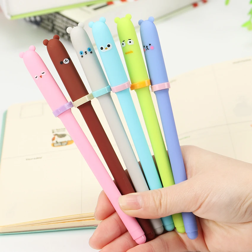 

Kawaii Cartoon Animal Expression Gel Pen 6 Color Writing Neutral Pen Signing Pen Office Material School Supplies