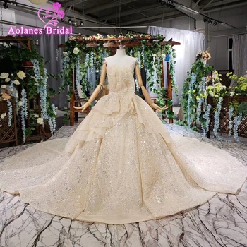 شراءنمط فاخر 2019 تصميم جديد الزفاف Champange التألق بلينغ بلينغ تألق فستان الزفاف الخرز الكامل تصميم جديد فستان زفاف