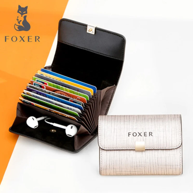 FOXER Brand Lady ID Case Short Style Mini Wallet Business Card Holder Female Purse Driver&#39;s ...