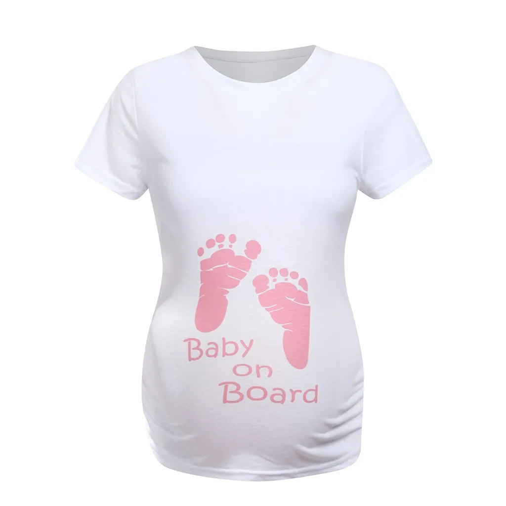 Женские топы для беременных с коротким рукавом с буквенным принтом, футболки, одежда для беременных - Цвет: Розовый
