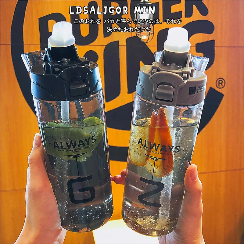 

430ml 550ml Creative Letter Painting Sport Water Bottles with Rope and Straw for Basketball Soccer Sports Cup for Students