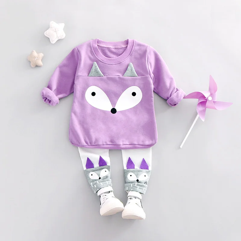 

Cartoon Fox Children Boy Girl Clothing Set Warm Velvet Boys Top+Pants 2pc Suit Long Sleeve Spring Baby Clothes Set 0 to 3 y