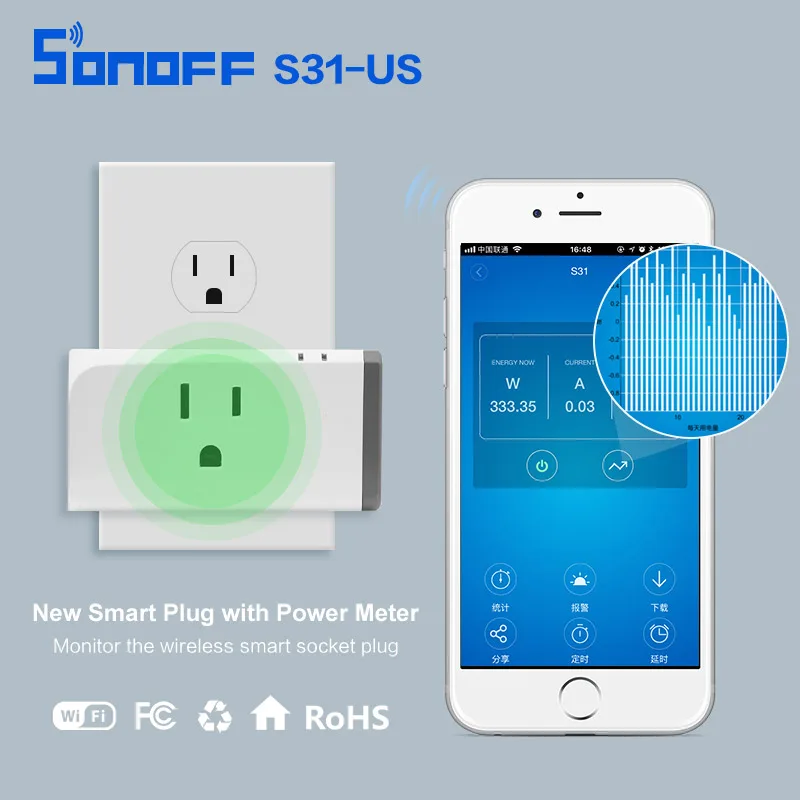Celo de nuevo Cerdito Mini Wifi Smart Socket Sonoff S31 US 16A Monitor de consumo de energía para  el hogar uso de energía aplicación remota IFTTT Control con Alexa|Módulos  de domótica| - AliExpress