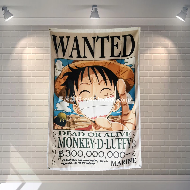

"ONE PIECE WANTED" Cartoon Movie Poster Banners Children's Room Wall Decor Hanging Art Waterproof Cloth Polyester Fabric Flags