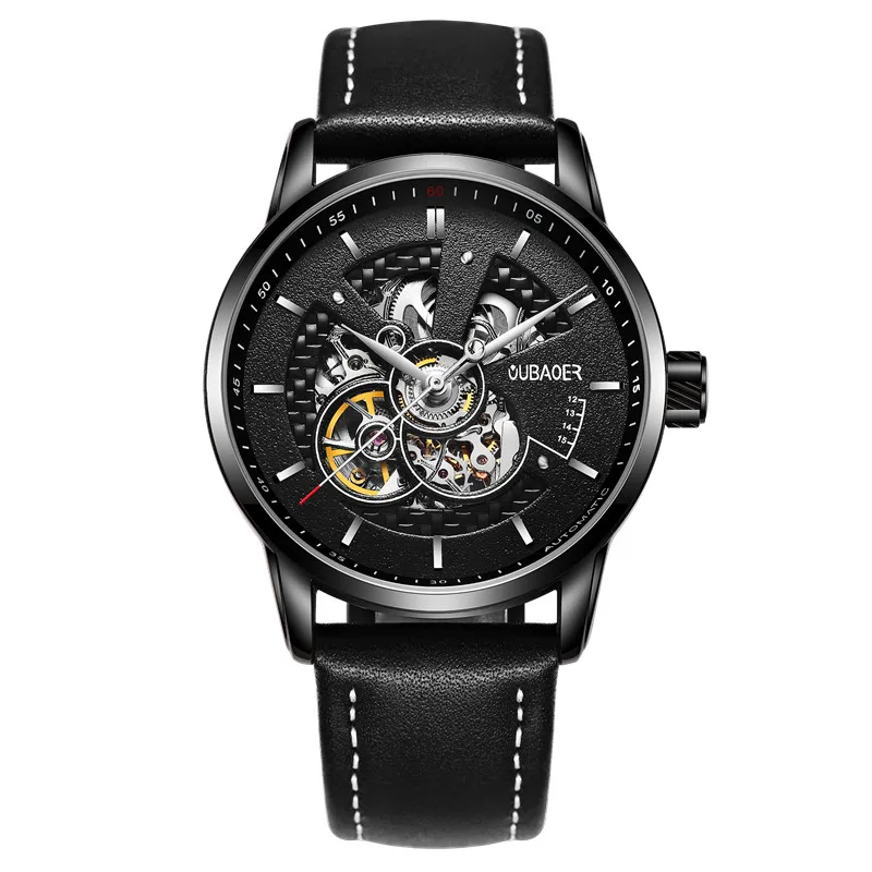 OUBAOER автоматические механические мужские часы лучший бренд класса люкс из натуральной кожи мужские часы Военные Спортивные скелетные мужские часы горячая 2001 - Цвет: OB200101
