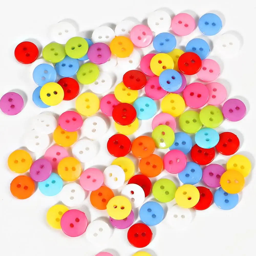 50/100pcs Kids Sewing Buttons Plastic Clothes Tools 2 Holes 9/10/11/12/15/20MM Round Shape Random Colors Garment Accessories