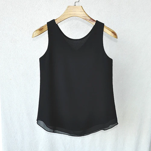 Модный женский бренд, летние сексуальные топы без рукавов с v-образным вырезом, шифоновая блузка размера плюс XXL, яркие цвета - Цвет: Black