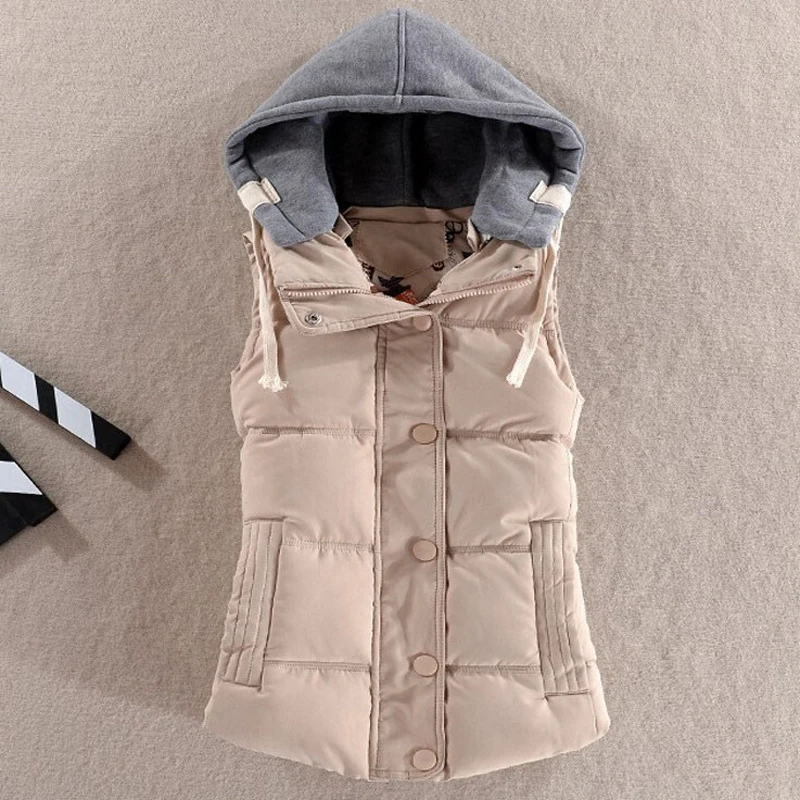 Fionto Для женщин зимний жилет хлопок Повседневное темперамент Тонкий жилет пальто с капюшоном зимняя теплая куртка и верхняя одежда A045