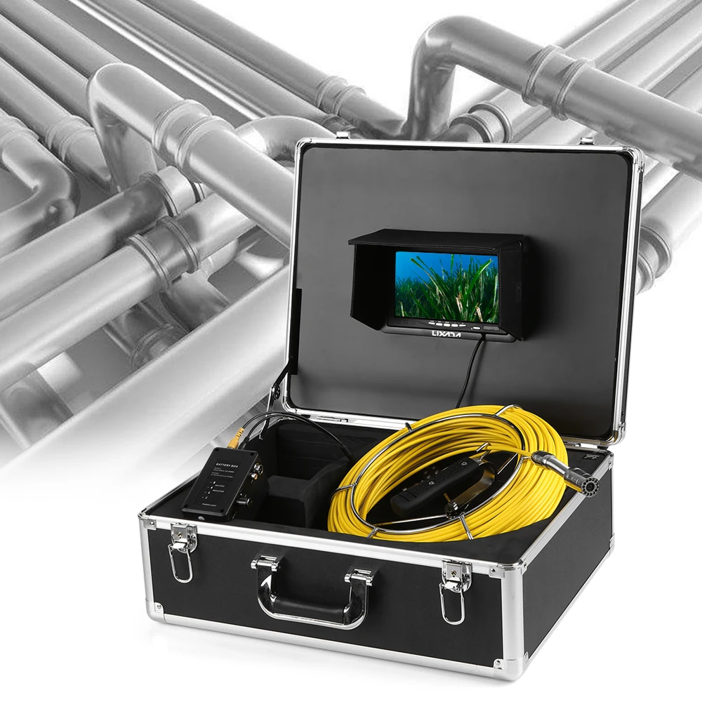 

Lixada 50M Camera IP68 Waterproof Industrial Snake Camera 7" LCD Monitor 12 LEDs with Guide Wheel Drain Pipe Sewer Inspection