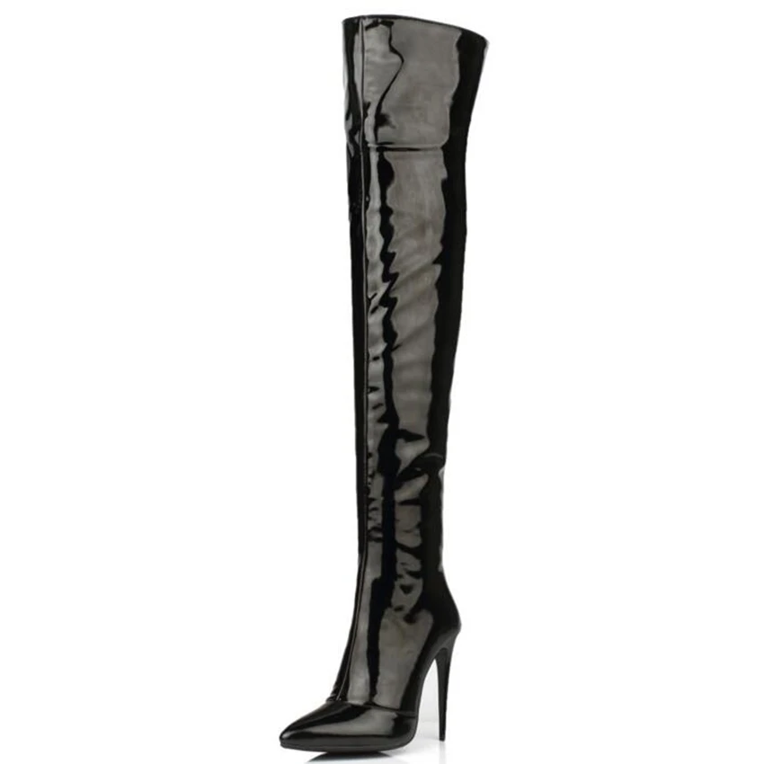 Ceny Wysokiej jakości Plus duży rozmiar 33 44 czarny czerwony biały Zip 12CM szpilki Sexy Over The Knee zakolanówki jesienne zimowe buty damskie X1529
