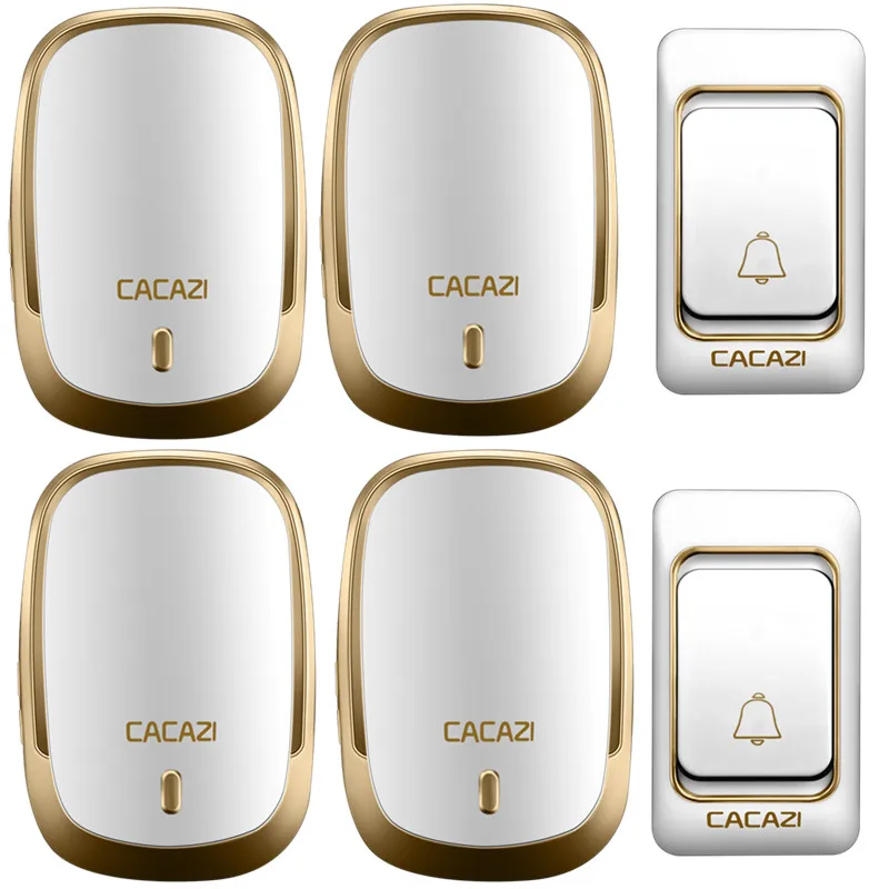 

CACAZI Wireless Waterproof Doorbell Smart Home Calling Bell Battery Button 300M Remote AC Receiver 4 Volume 36 Rings US EU Plug