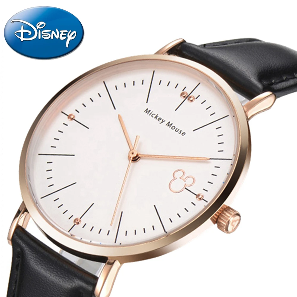 

Mickey Mouse Men Ultrathin Genuine Leather Band Quartz Round Waterproof Original Disney Watch Men's Fashion Watches Teen Clock