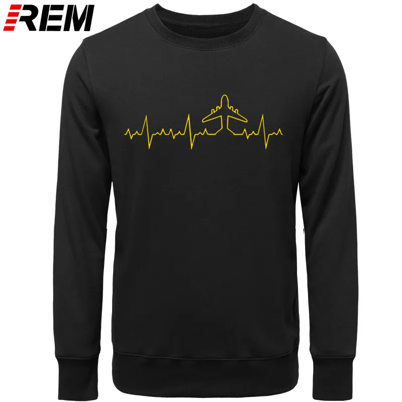 REM Heartbeat Пилот самолета забавные мужские толстовки с принтом длинный рукав хлопок Пилот самолета мужская одежда рубашки, толстовки, свитшоты - Цвет: BLACK YELLOW