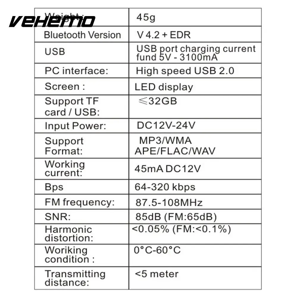 Vehemo приемник Bluetooth fm-передатчик адаптер Музыка Автомобильный fm-трансмиттер Универсальный Портативный Car Kit