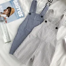 Штаны для малышей комбинезон клетчатые шорты комбинезоны леггинсы для маленьких мальчиков и девочек Комбинезон весенне-летний свободный крой брюки для младенцев штаны на бретелях