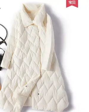Теплая куртка на белом утином пуху, новинка, зимний женский пуховик, длинный, толстый, большой размер, Повседневная Женская куртка, элегантное, тонкое пальто - Цвет: white