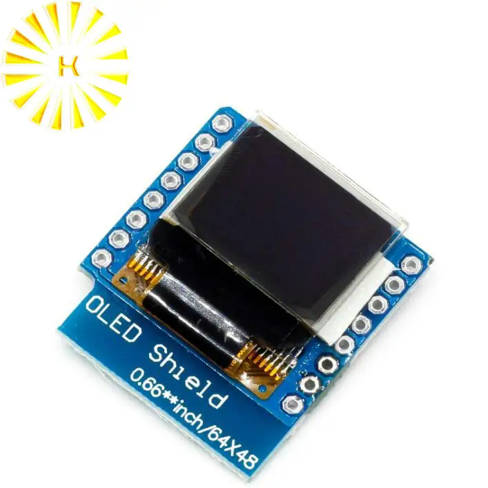 

OLED Shield V2.0.0 for WeMos D1 mini 0.66" inch 64X48 IIC I2C two button Connector